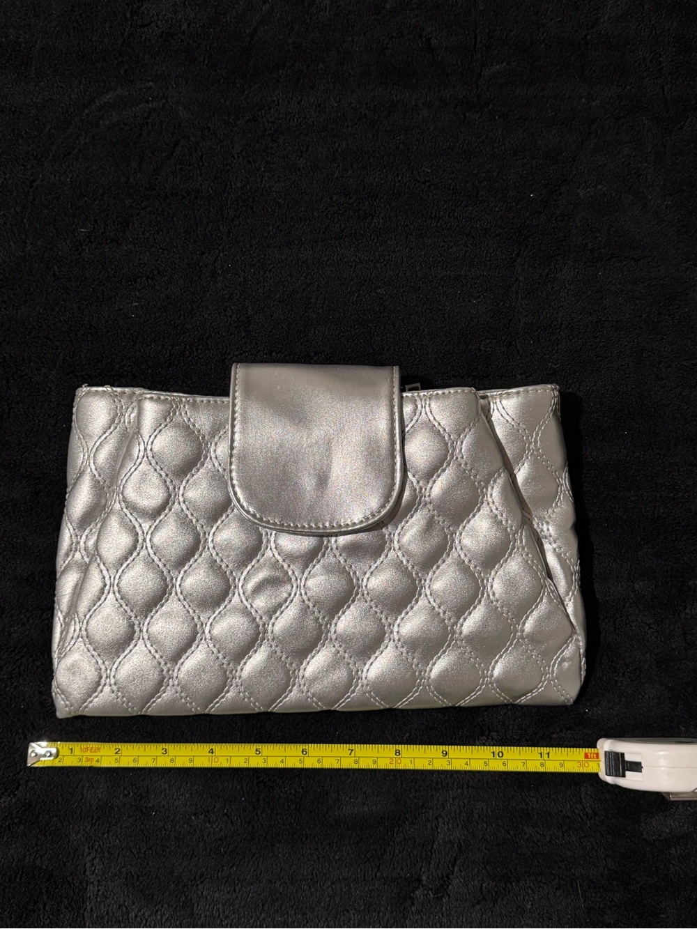 BMC Quilted Metallic Silver Clutch Bag